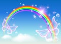 Rainbow and magic butterfly in the sky