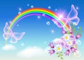 Rainbow and magic butterfly in the sky Royalty Free Stock Photo