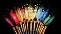 Rainbow Makeup Brushes & Powder Explosion Royalty Free Stock Photo
