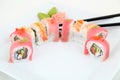 Rainbow Maki Sushi with Eel, Tuna, Salmon and Avocado