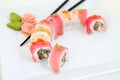 Rainbow Maki Sushi with Eel, Tuna, Salmon and Avocado