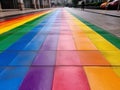 Rainbow markings on the pavement at a pedestrian crossing , View of rainbow pedestrian crossing, Gay Pride Crosswalk. Royalty Free Stock Photo