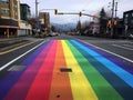 Rainbow markings on the pavement at a pedestrian crossing , View of rainbow pedestrian crossing, Gay Pride Crosswalk.