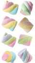 Rainbow marshmallows gently twisting on transparent background Royalty Free Stock Photo