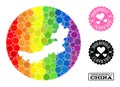 Rainbow Mosaic Stencil Circle Map of Inner Mongolia and Love Grunge Seal for LGBT