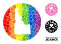 Rainbow Mosaic Stencil Round Map of Idaho State and Love Grunge Stamp for LGBT