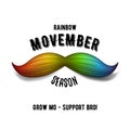 Rainbow Movember - prostate cancer awareness month. Men`s health concept. Royalty Free Stock Photo