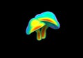 Rainbow mushrooms isolated on a black background