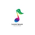 Rainbow musical note with leaf vector illustration. Seed Sprout, Growth, Growing, Harmony, music and nature logo concept.