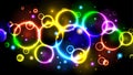 Rainbow neon color bright bubbles, abstract multicolor background with circles, sparkles, bokeh Royalty Free Stock Photo