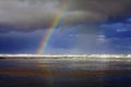 Rainbow and Dramatic Storm Clouds at Nye Beach, Newport, Oregon Coast Royalty Free Stock Photo