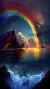 rainbow and ocean waterfall Royalty Free Stock Photo