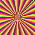 Rainbow optical illusion Rainbow psychedelic optical illusion made of small squares receding into the distance.