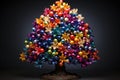 Rainbow ornaments embracing diversity on a tree, christmas picture, AI Generated