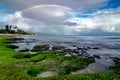 Rainbow ove beach at Laniakea on north shore of Oahu