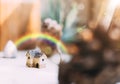 Rainbow over ahouse, good optimistic prospects of the real estate industry future Royalty Free Stock Photo