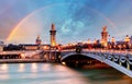 Rainbow over Alexandre III Bridge, Paris, France Royalty Free Stock Photo