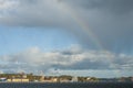 Rainbow over autumn city. Stockholm on a autumn sunny day. City port Royalty Free Stock Photo