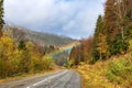 Rainbow over the autumn forest in the mountains of the Republic of Adygea Royalty Free Stock Photo