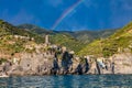 Rainbow over Cinque Terre with Vernazza village, Italy Royalty Free Stock Photo