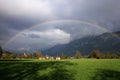 Rainbow over city of Interlaken, Switzerland