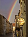 JIHLAVA, CZECH REPUBLIC APRIL 5 2018: rainbow over the city, April 5 2018 Jihlava, Czech Republic