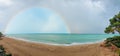 Rainbow over costa dorada, panorama. Beautiful sea bay at MiamiPlatja, Catalunya Royalty Free Stock Photo