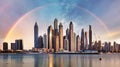 Rainbow over Dubai skyline Marina, United Arab Emirates