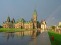 Parliament Hill in Ottawa, Ontario, Canada - Rainbow over East Wing after heavy Summer Thunderstorm Royalty Free Stock Photo