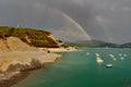 Rainbow over Embalse de Yesa Royalty Free Stock Photo