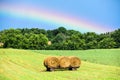 Rainbow Over Farm Field in Wisconsin Royalty Free Stock Photo