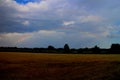 Rainbow over field near small town Stupava, ZÃÂ¡horie Royalty Free Stock Photo