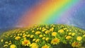 Rainbow over flowers Royalty Free Stock Photo