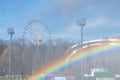 A rainbow over the footbal field Royalty Free Stock Photo