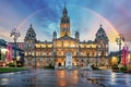 Rainbow over Glasgow City Chambers and George Square, Scotland - UK Royalty Free Stock Photo