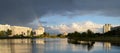 Rainbow over Gomel summer evening Royalty Free Stock Photo