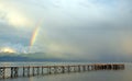 Rainbow over Great lake prespa, macedonia