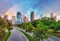 Rainbow over Houston skyline downtown, USA - Texas Royalty Free Stock Photo