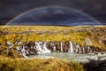 Rainbow over Hraunfossar Royalty Free Stock Photo