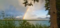 Rainbow over Lake Laberge, Yukon T, Canada Royalty Free Stock Photo