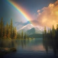 Rainbow over the lake in Mount Rainier National Park, Washington Royalty Free Stock Photo