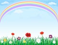 Rainbow over meadow with grass and flowers Royalty Free Stock Photo