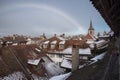 Rainbow over Medieval town of Murten, Switzerland, Europe Royalty Free Stock Photo