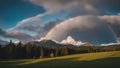 rainbow over the mountains A landscape nature mountan in Alps with rainbow. The mountain is high and majestic, Royalty Free Stock Photo