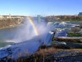 Rainbow over Niagara Falls and Rainbow Bridge Royalty Free Stock Photo