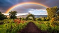 Rainbow over an orchard Royalty Free Stock Photo