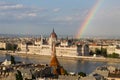 Rainbow over Parlament in Budapest with riverside Royalty Free Stock Photo