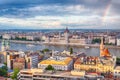 Rainbow over Parlament and riverside in Budapest Hungary Royalty Free Stock Photo