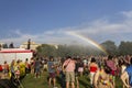 Rainbow over the people attending the Prague Pride