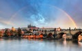 Rainbow over Prague castle, Czech republic Royalty Free Stock Photo